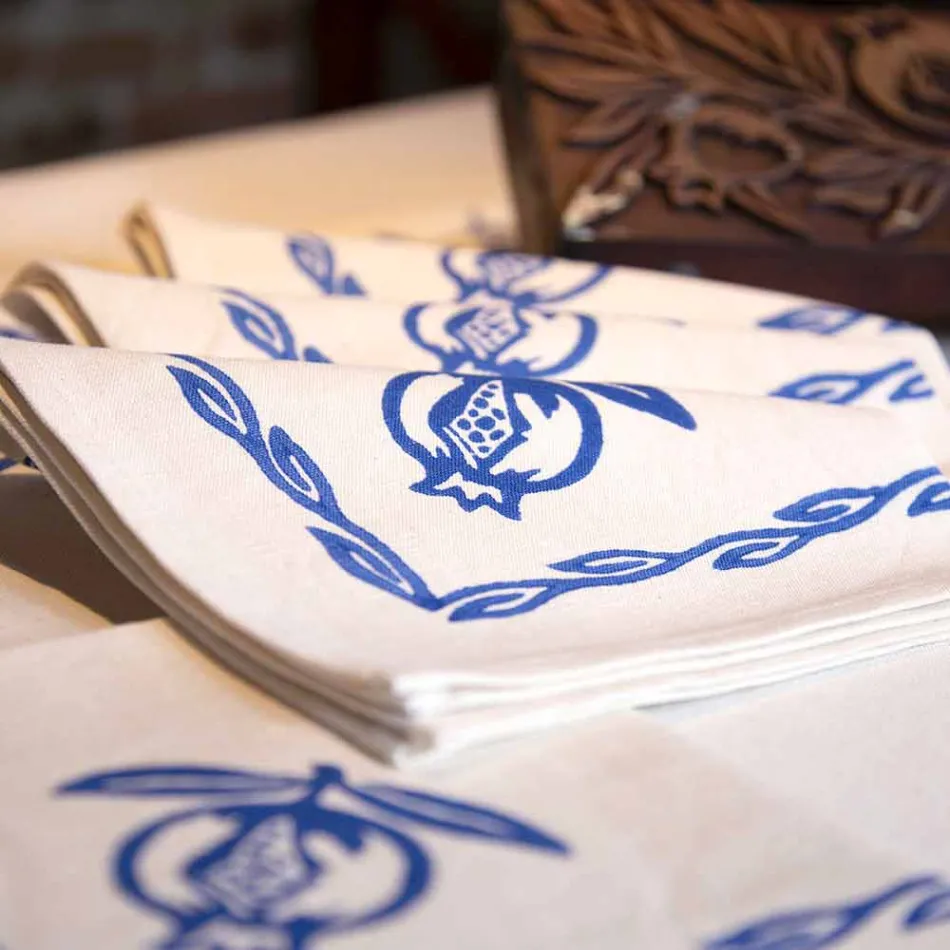 Serwetka w mieszanej pościeli z ręcznie nadrukowanym unikalnym kawałkiem Made in Italy - marki Viadurini