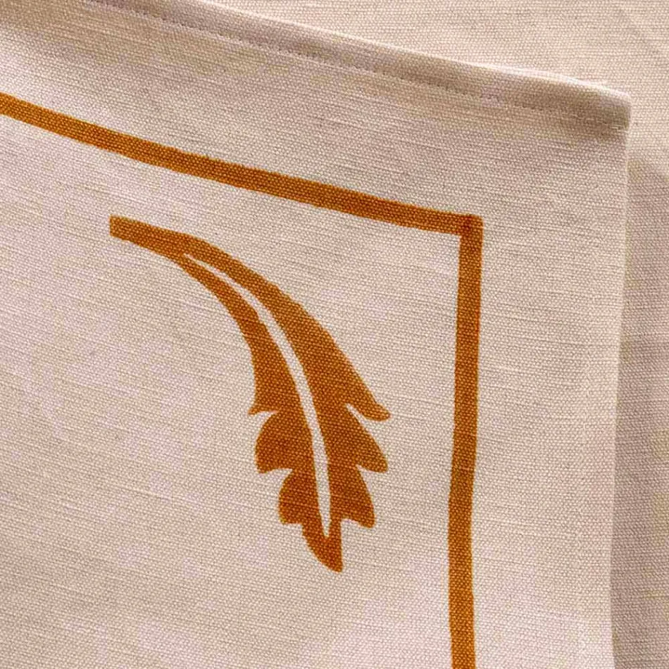 Serwetka w mieszanej pościeli z ręcznie nadrukowanym unikalnym kawałkiem Made in Italy - marki Viadurini