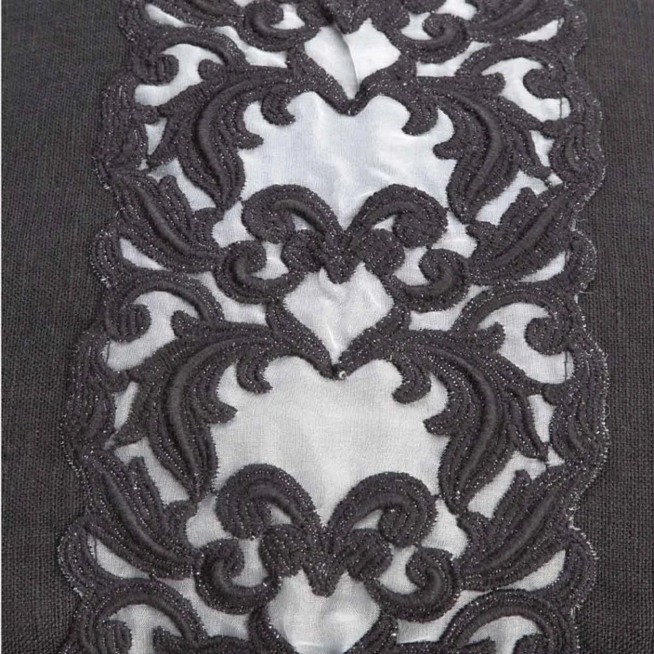 Duża lniano-bawełniana kosmetyczka z koronką Farnese i zamkiem błyskawicznym, 2 wykończenia - Mike Viadurini