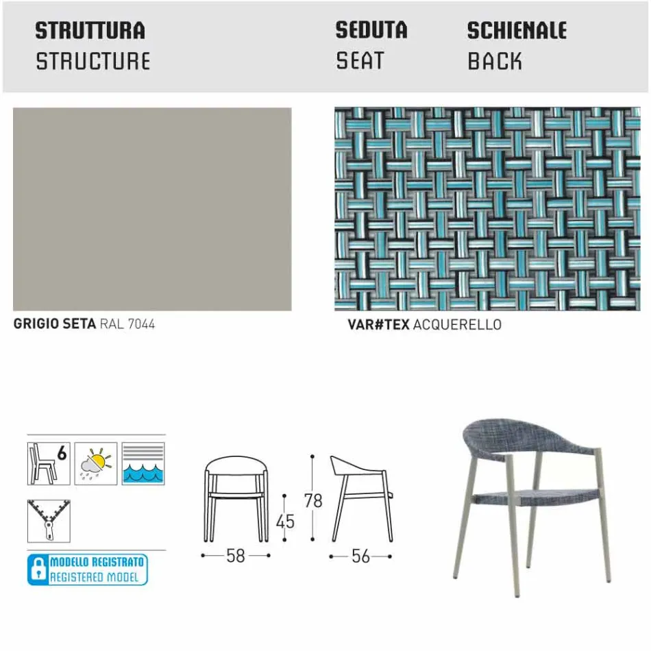 Varaschin Clever krzesło nowoczesnych projektowanie ogrodów, 6 sztuk Viadurini