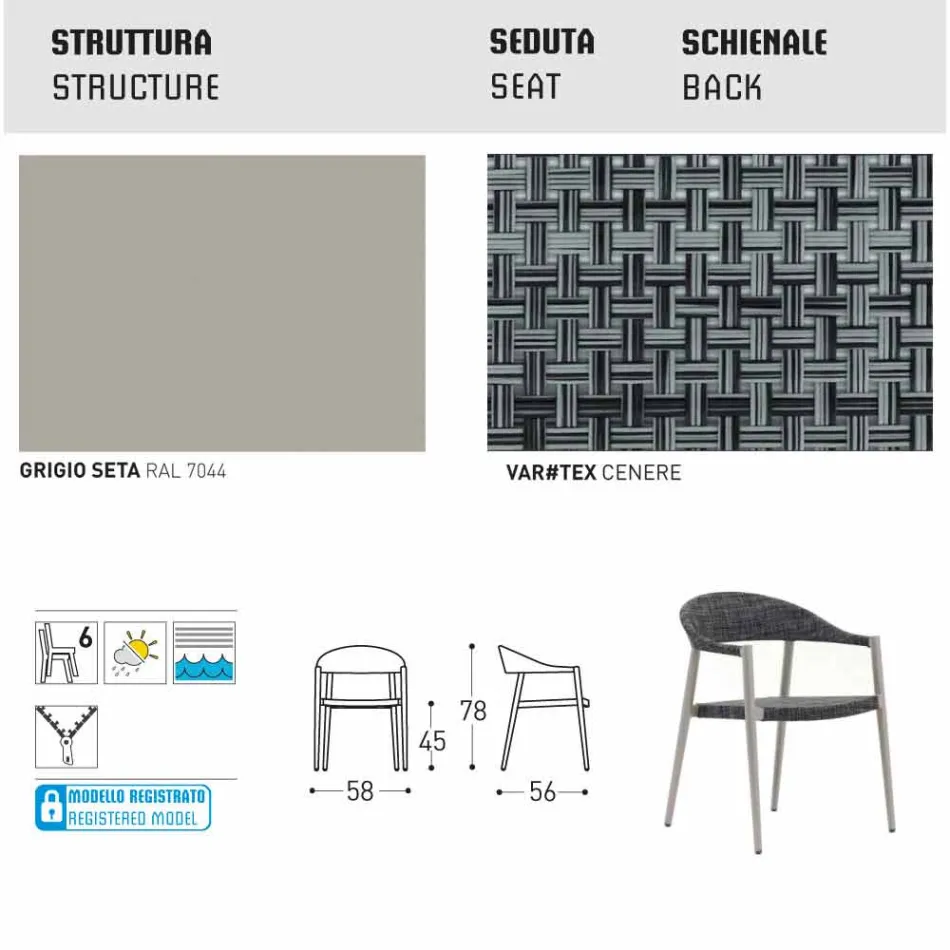 Varaschin Clever krzesło nowoczesnych projektowanie ogrodów, 6 sztuk Viadurini