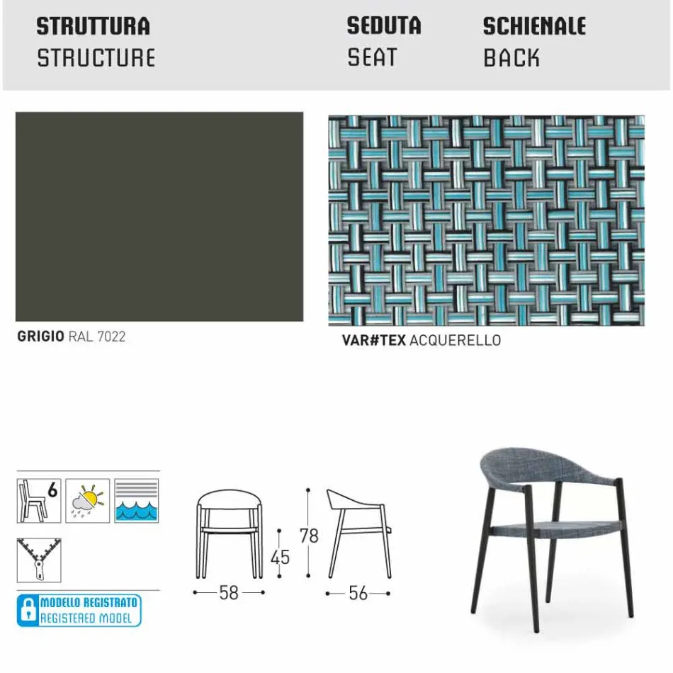 Varaschin Clever krzesło nowoczesnych projektowanie ogrodów, 6 sztuk Viadurini