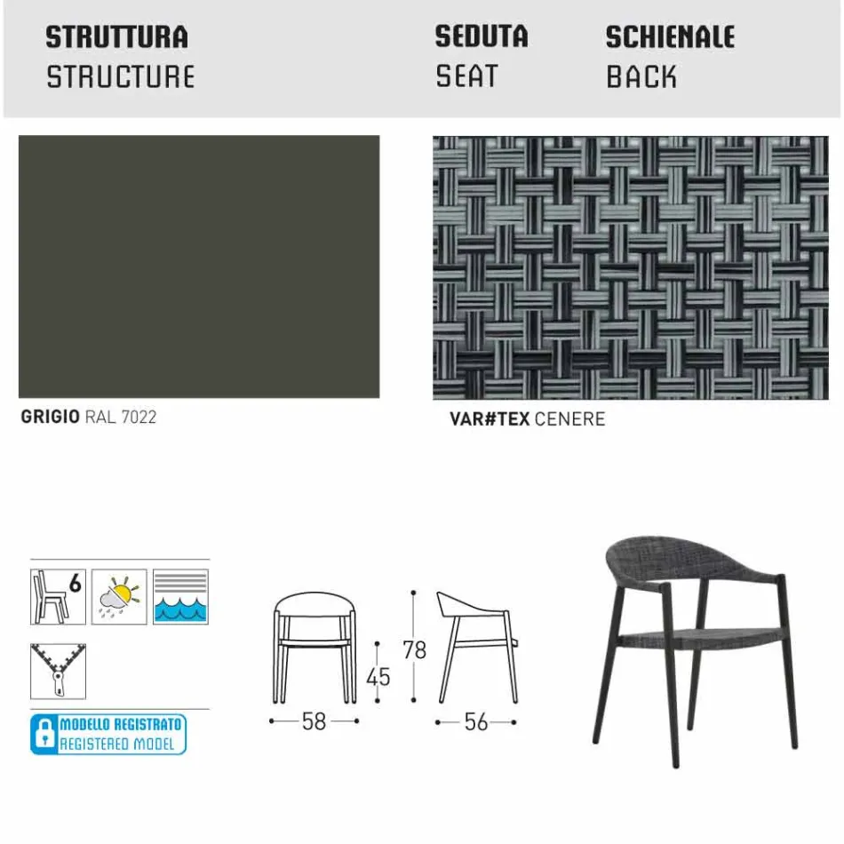 Varaschin Clever krzesło nowoczesnych projektowanie ogrodów, 6 sztuk Viadurini