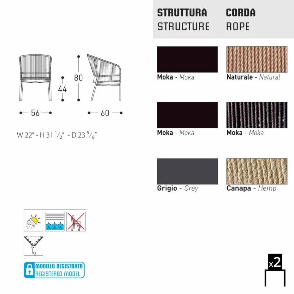 Varaschin Cricket krzesło strony zewnętrznej włókniny, 2 kawałki Viadurini