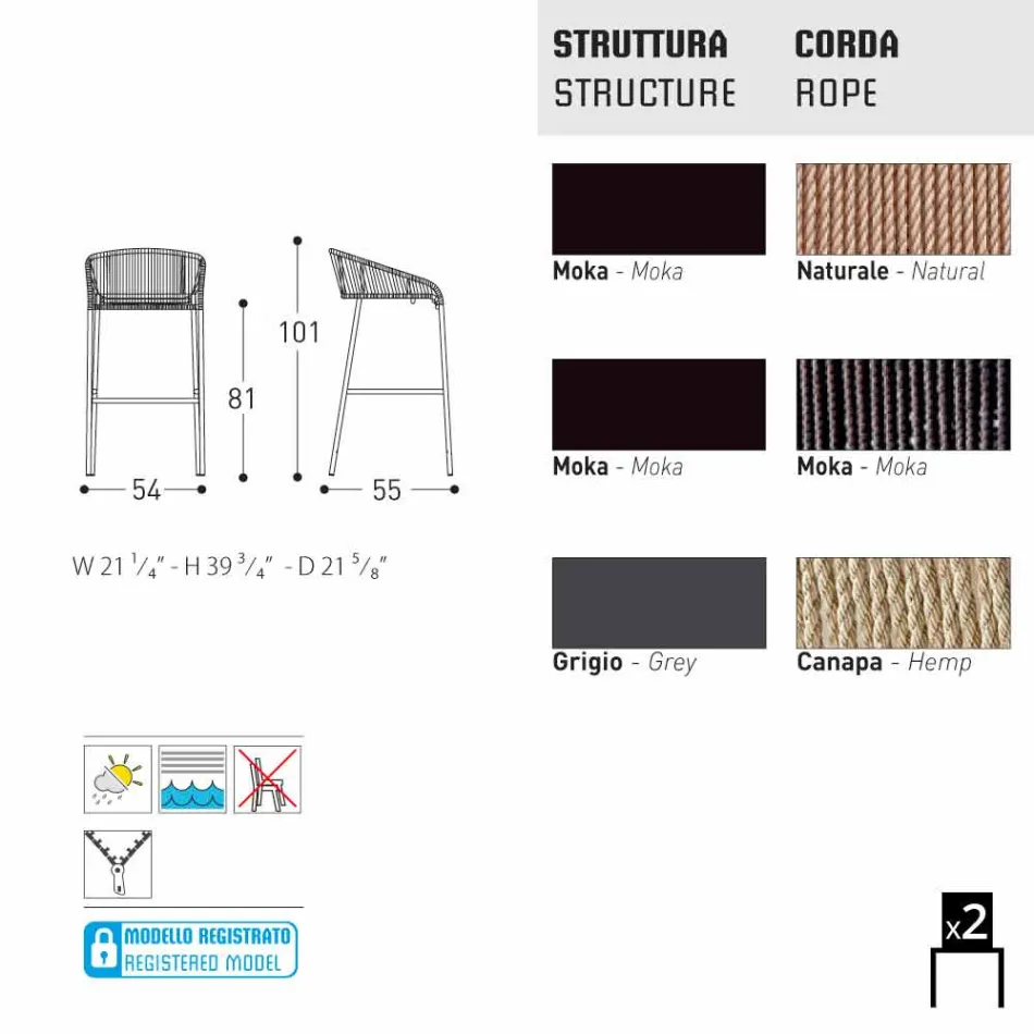 Varaschin Cricket stołek top nowoczesny design ogród, 2 sztuki Viadurini