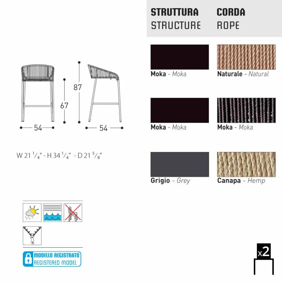 Varaschin Cricket stolec nowoczesny ogród aluminium, 2 szt Viadurini