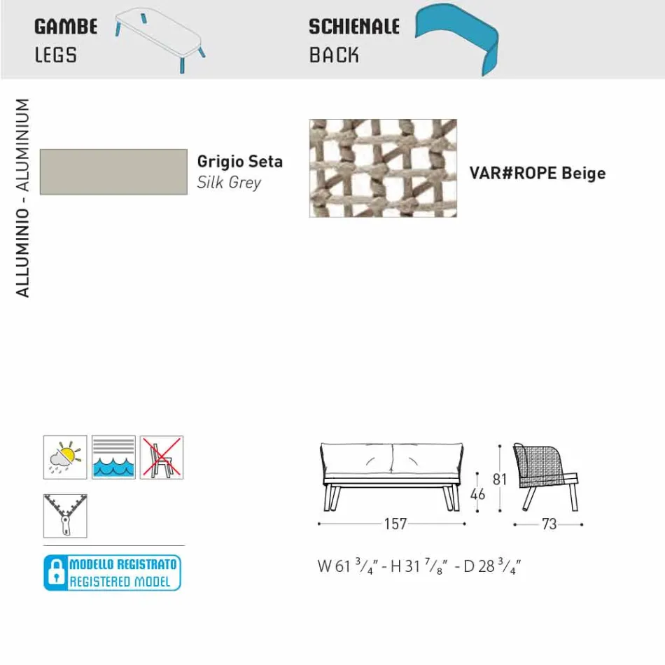 Varaschin Emma nowoczesna dwuosobowa tapicerowana sofa ogrodowa Viadurini