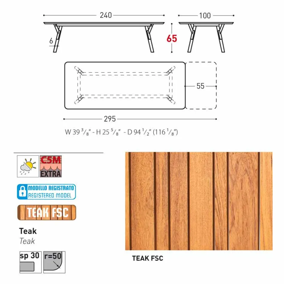 Varaschin link Stół Stół z nogami teak, H65 cm Viadurini