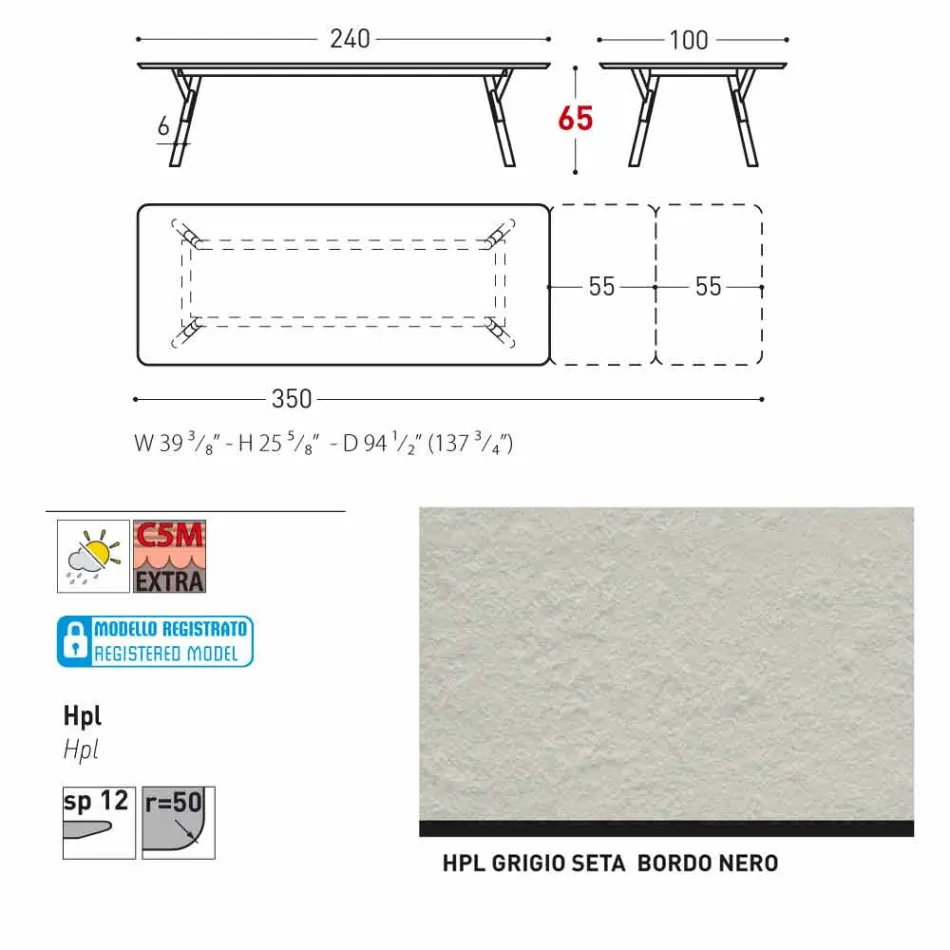 Varaschin link tabela H 65 cm ogród z możliwością przedłużenia do 350 cm Viadurini