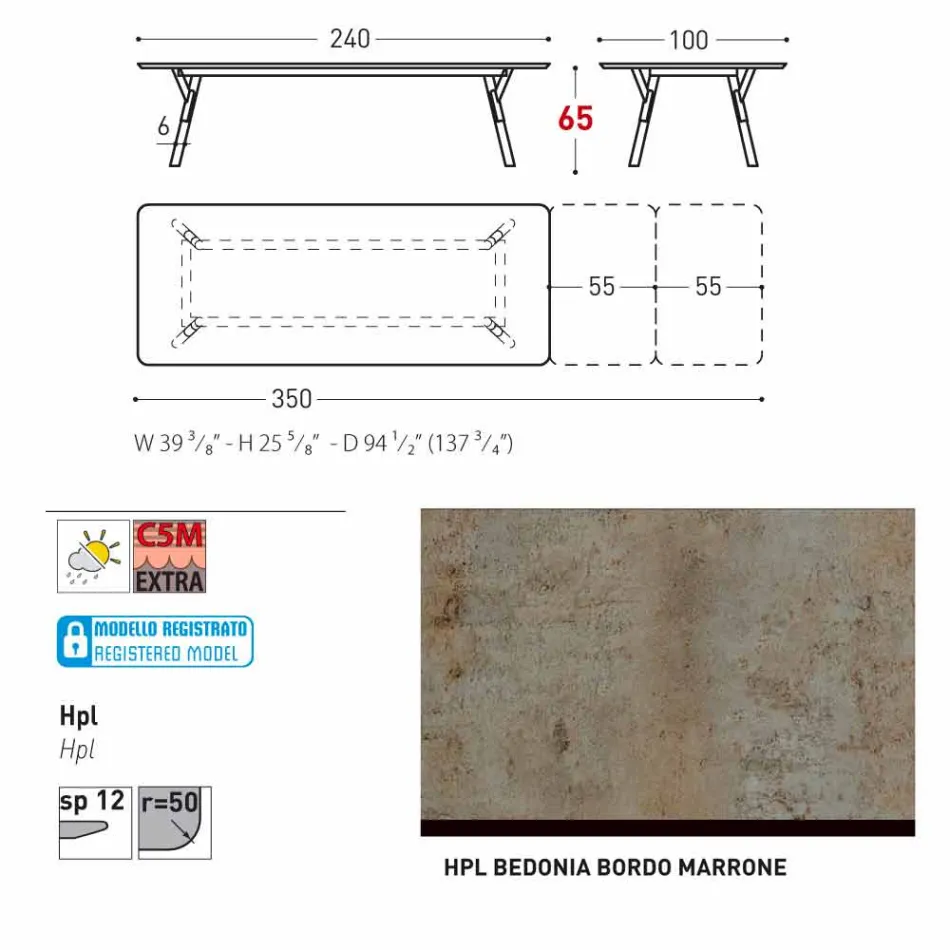 Varaschin link tabela H 65 cm ogród z możliwością przedłużenia do 350 cm Viadurini