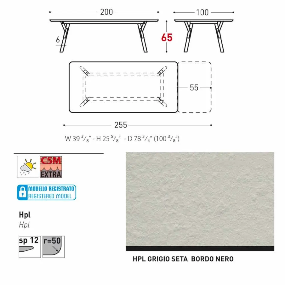 Varaschin link tabela H 65 cm ogród z możliwością przedłużenia do 350 cm Viadurini