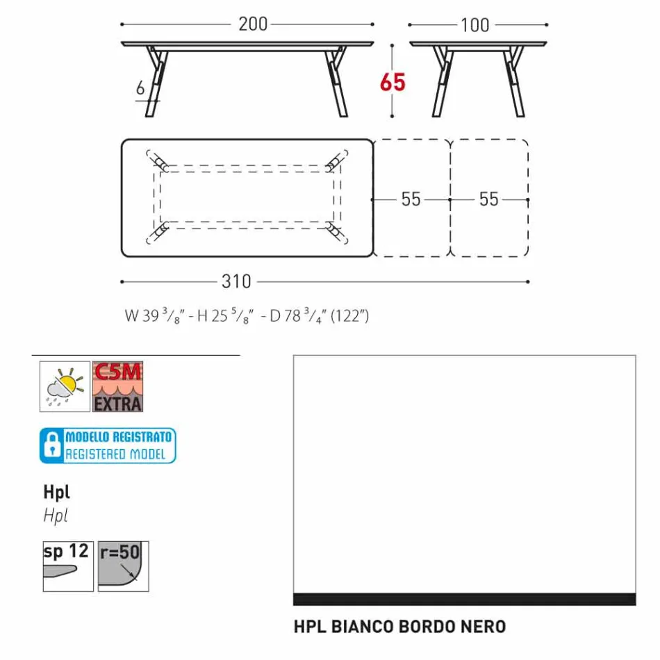 Varaschin link tabela H 65 cm ogród z możliwością przedłużenia do 350 cm Viadurini
