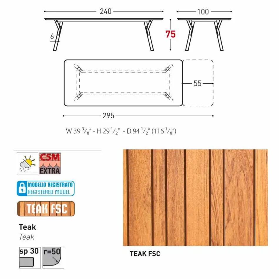 Varaschin link przedłużenie ogrodowy stół z nogami teak, H75 cm Viadurini