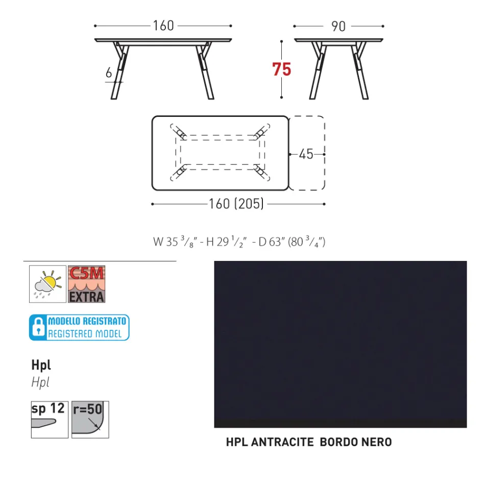 Rozkładany stół ogrodowy Varaschin Link o nowoczesnym designie, wys. 73,2 cm Viadurini