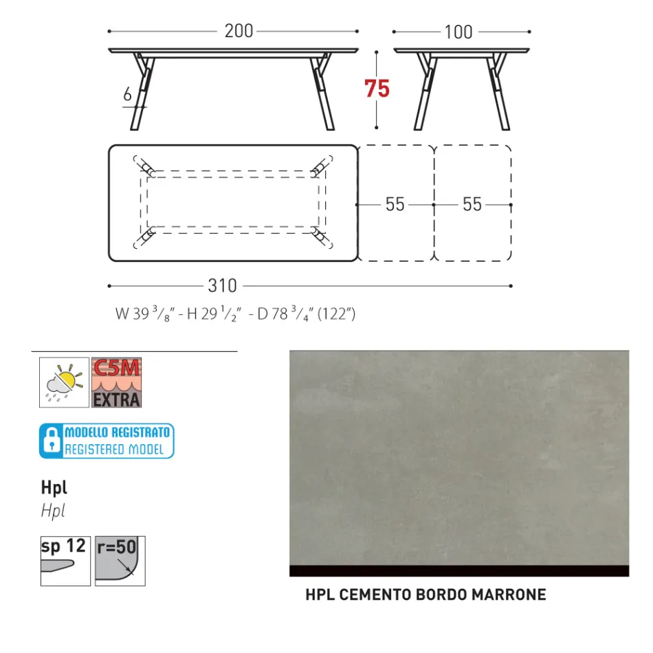 Rozkładany stół ogrodowy Varaschin Link o nowoczesnym designie, wys. 73,2 cm Viadurini