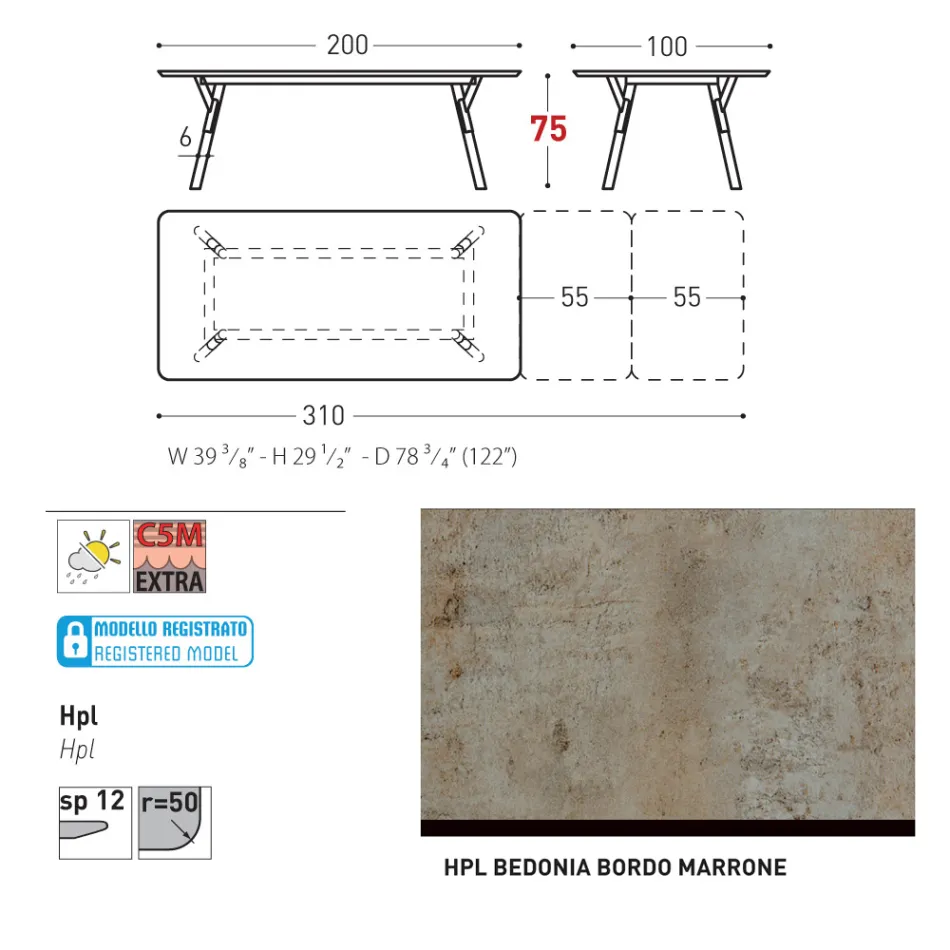 Rozkładany stół ogrodowy Varaschin Link o nowoczesnym designie, wys. 73,2 cm Viadurini