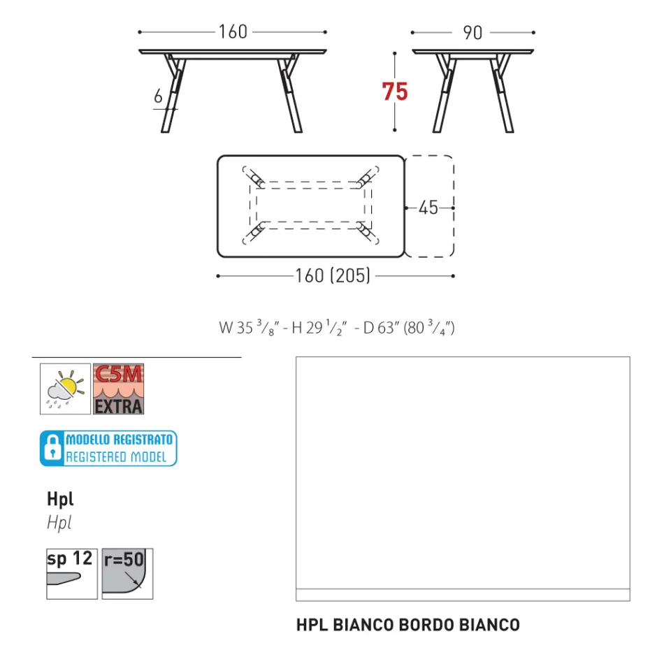 Rozkładany stół ogrodowy Varaschin Link o nowoczesnym designie, wys. 73,2 cm Viadurini