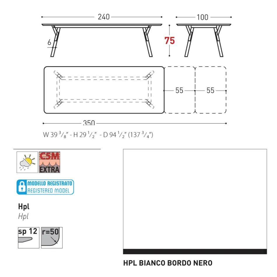 Rozkładany stół ogrodowy Varaschin Link o nowoczesnym designie, wys. 73,2 cm Viadurini
