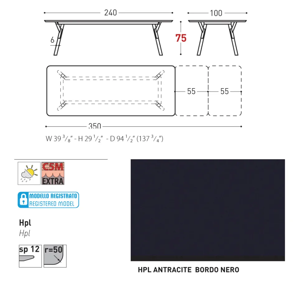 Rozkładany stół ogrodowy Varaschin Link o nowoczesnym designie, wys. 73,2 cm Viadurini
