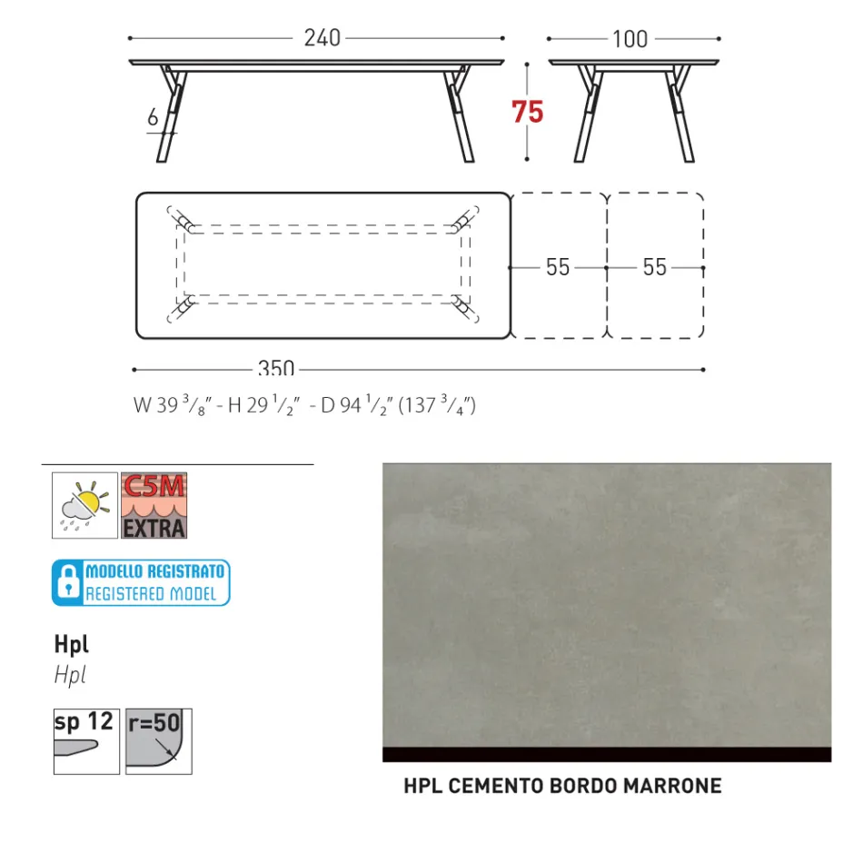 Rozkładany stół ogrodowy Varaschin Link o nowoczesnym designie, wys. 73,2 cm Viadurini