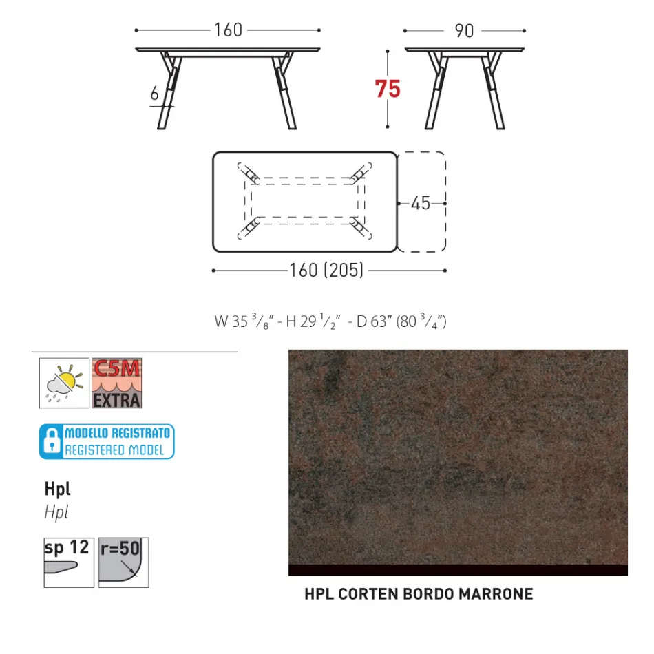 Rozkładany stół ogrodowy Varaschin Link o nowoczesnym designie, wys. 73,2 cm Viadurini