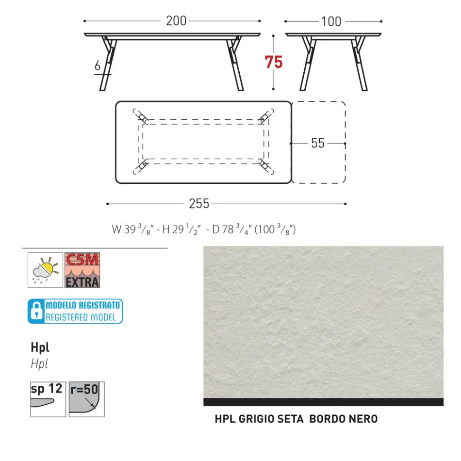 Rozkładany stół ogrodowy Varaschin Link o nowoczesnym designie, wys. 73,2 cm Viadurini