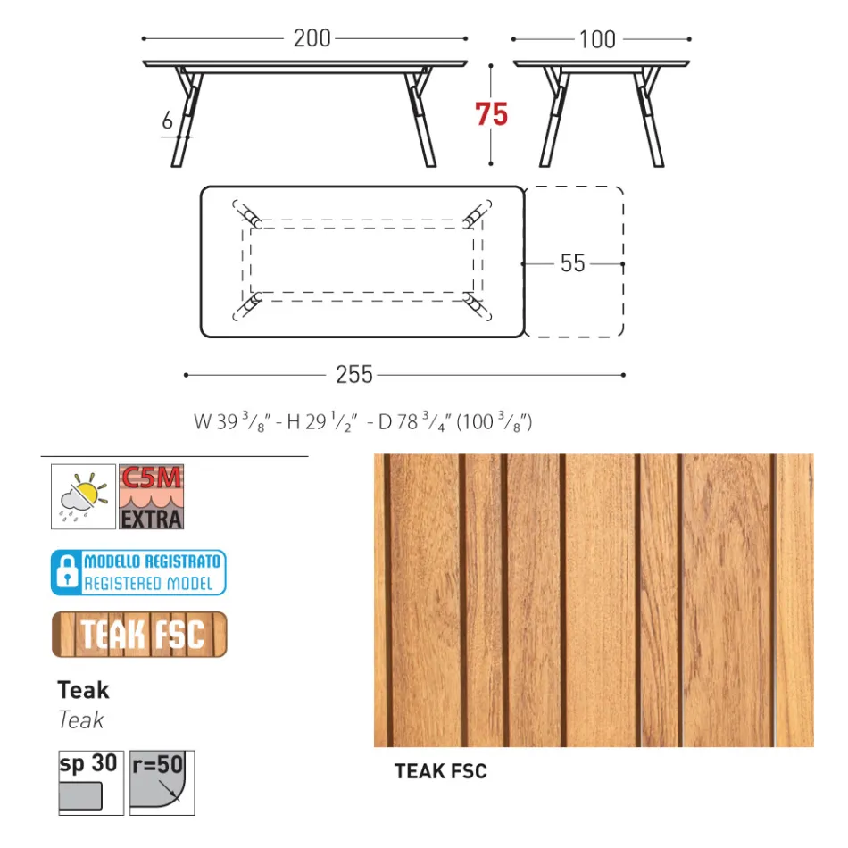 Rozkładany stół ogrodowy Varaschin Link o nowoczesnym designie, wys. 73,2 cm Viadurini