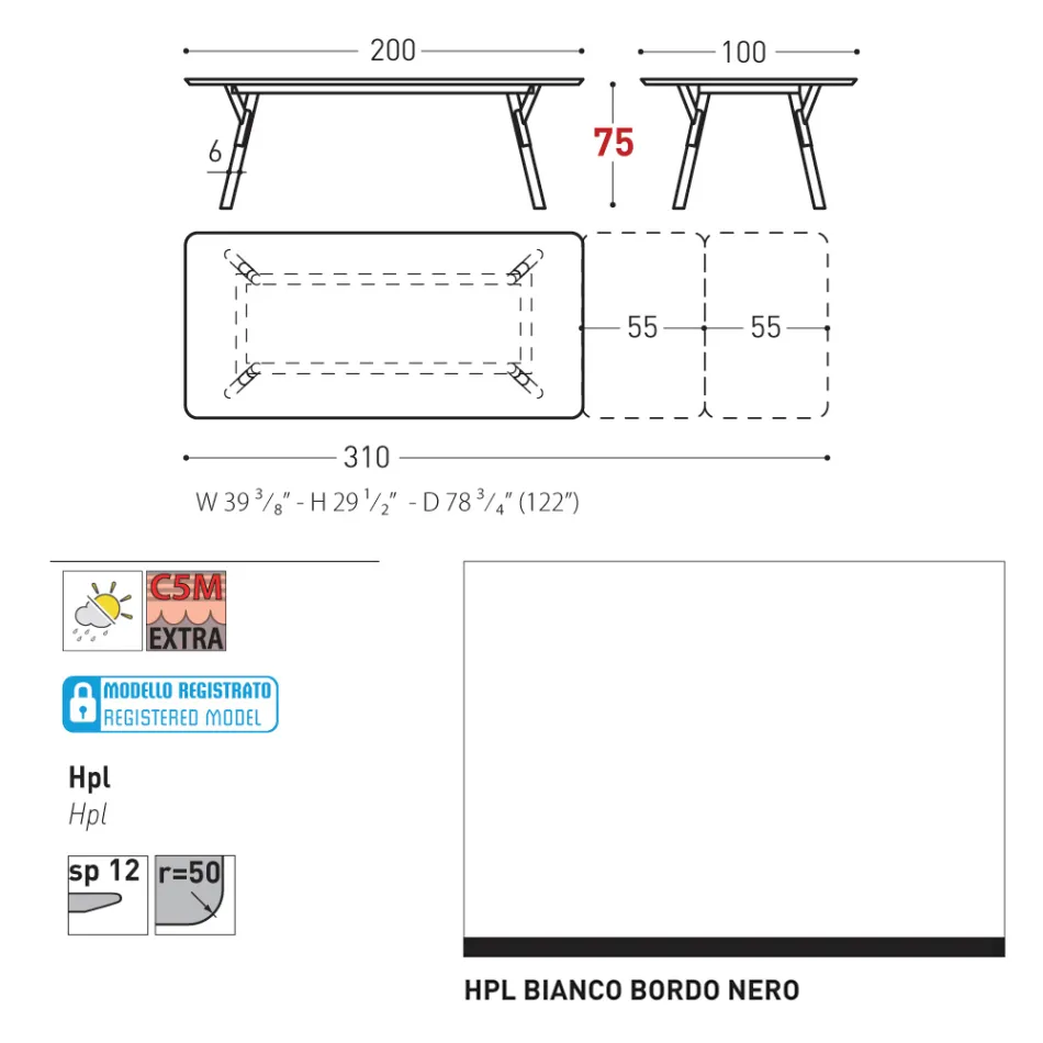 Rozkładany stół ogrodowy Varaschin Link o nowoczesnym designie, wys. 73,2 cm Viadurini