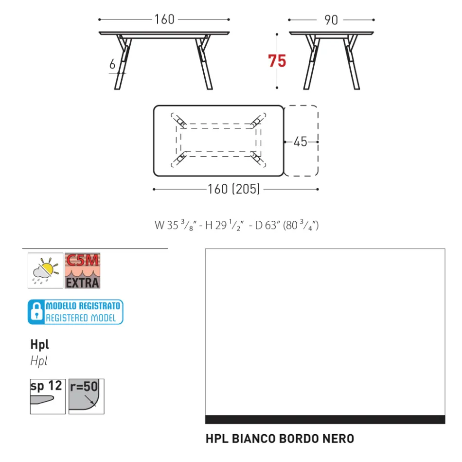 Rozkładany stół ogrodowy Varaschin Link o nowoczesnym designie, wys. 73,2 cm Viadurini