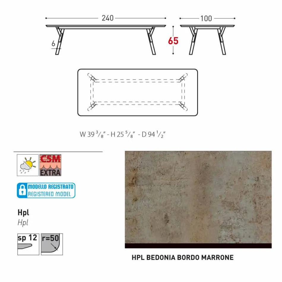 Varaschin link ogrodowy stół z nogami z drewna tekowego, H 65 cm Viadurini