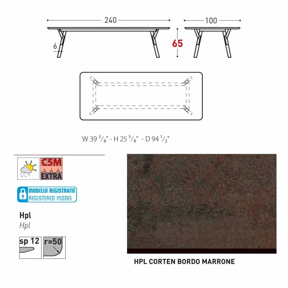 Varaschin link ogrodowy stół z nogami z drewna tekowego, H 65 cm Viadurini