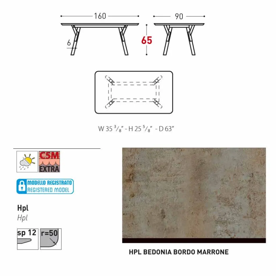 Varaschin link ogrodowy stół z nogami z drewna tekowego, H 65 cm Viadurini