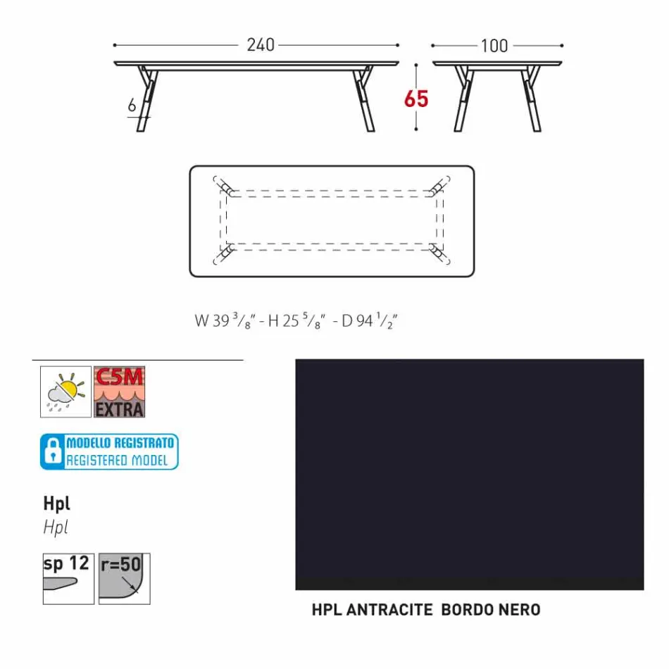 Varaschin link ogrodowy stół z nogami z drewna tekowego, H 65 cm Viadurini