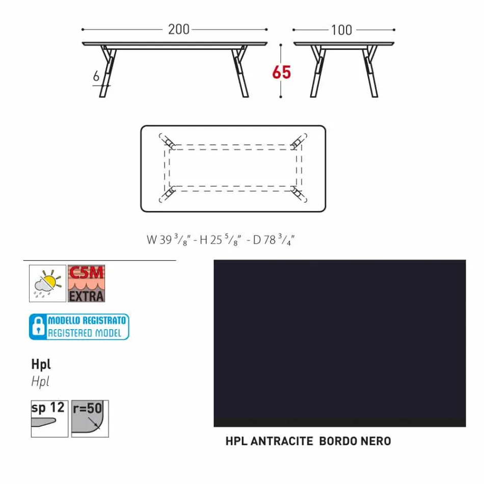 Varaschin link stałej stół z zewnętrznych i wewnętrznych H 65 cm Viadurini
