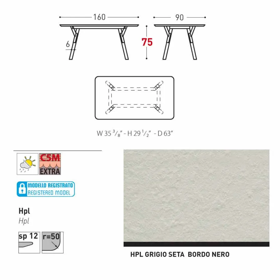 Varaschin link Poprawiono stół ogrodowy lub H wewnętrzna 75 cm Viadurini