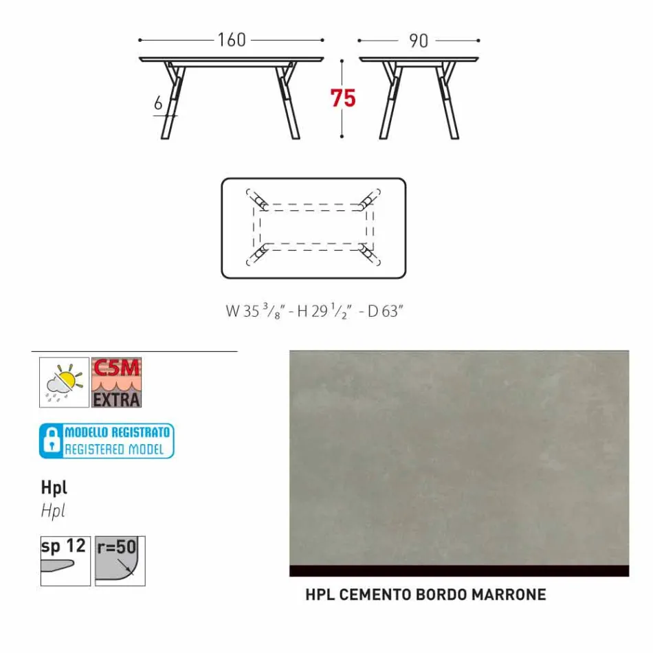 Varaschin link Poprawiono stół ogrodowy lub H wewnętrzna 75 cm Viadurini