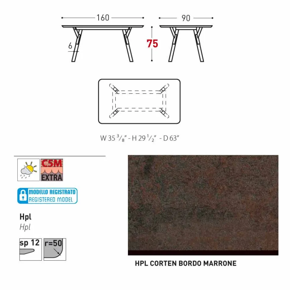 Varaschin link Poprawiono stół ogrodowy lub H wewnętrzna 75 cm Viadurini