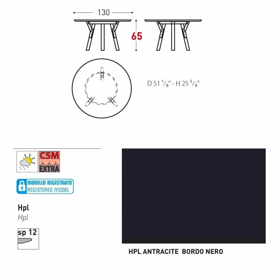 Varaschin Linki Okrągły stół do wewnątrz / na zewnątrz nowoczesny design, H 65 cm Viadurini