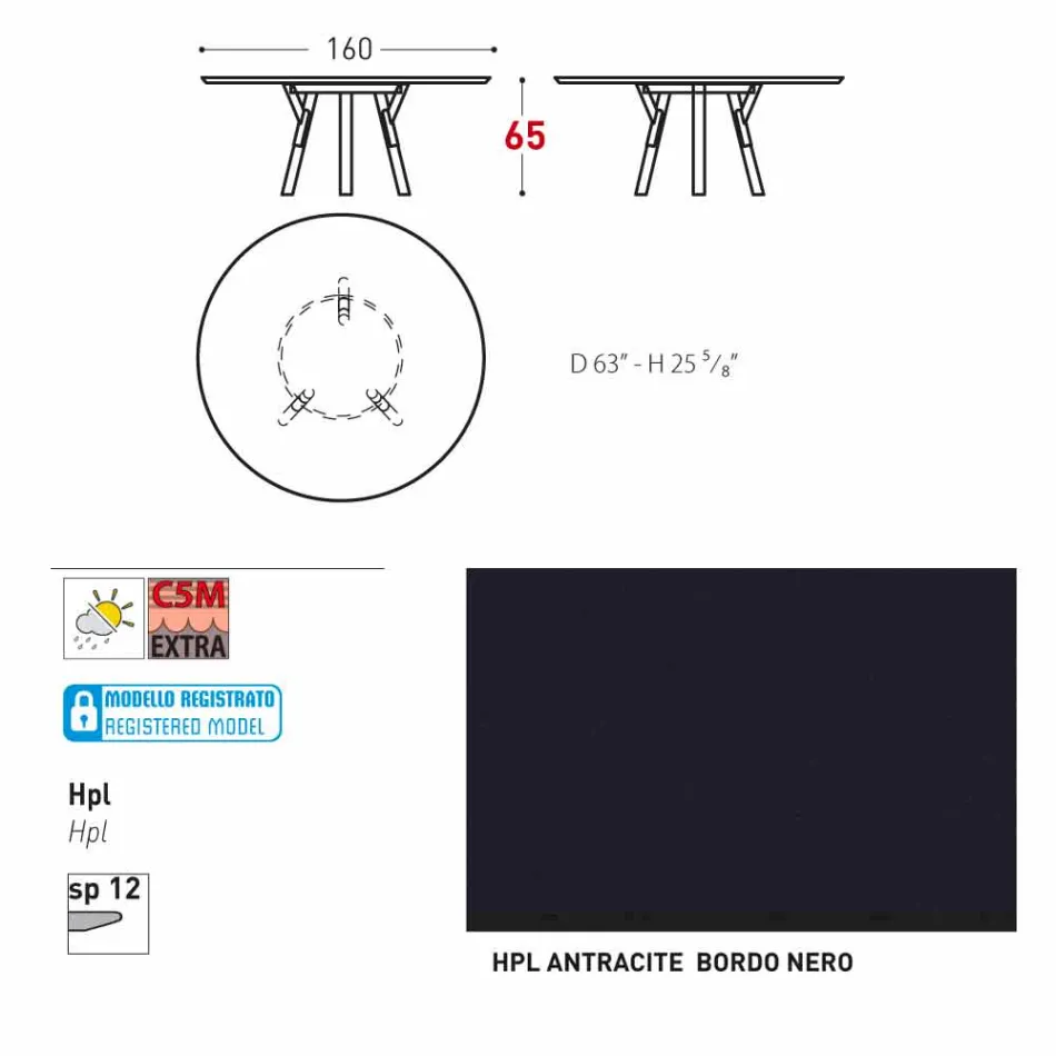 Varaschin Linki Okrągły stół do wewnątrz / na zewnątrz nowoczesny design, H 65 cm Viadurini