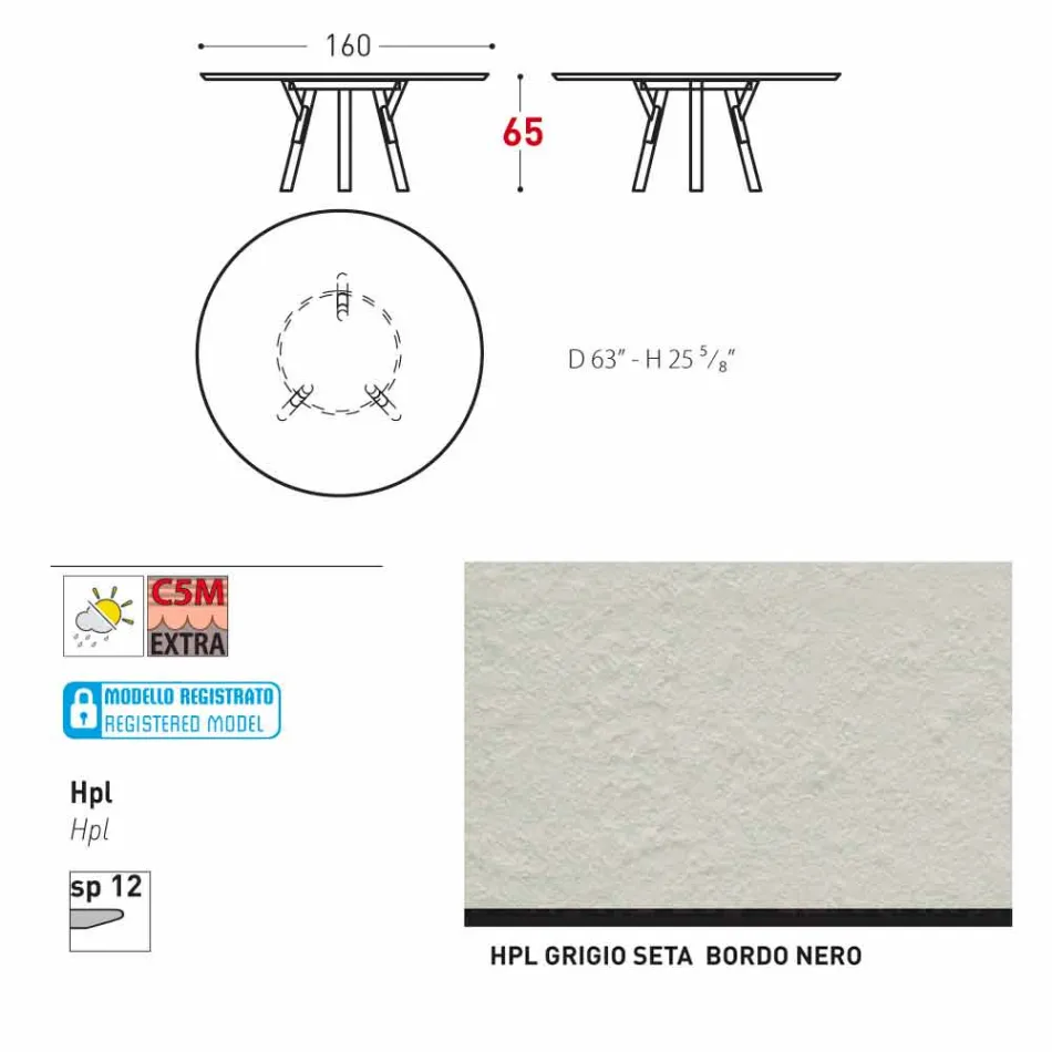 Varaschin Linki Okrągły stół do wewnątrz / na zewnątrz nowoczesny design, H 65 cm Viadurini