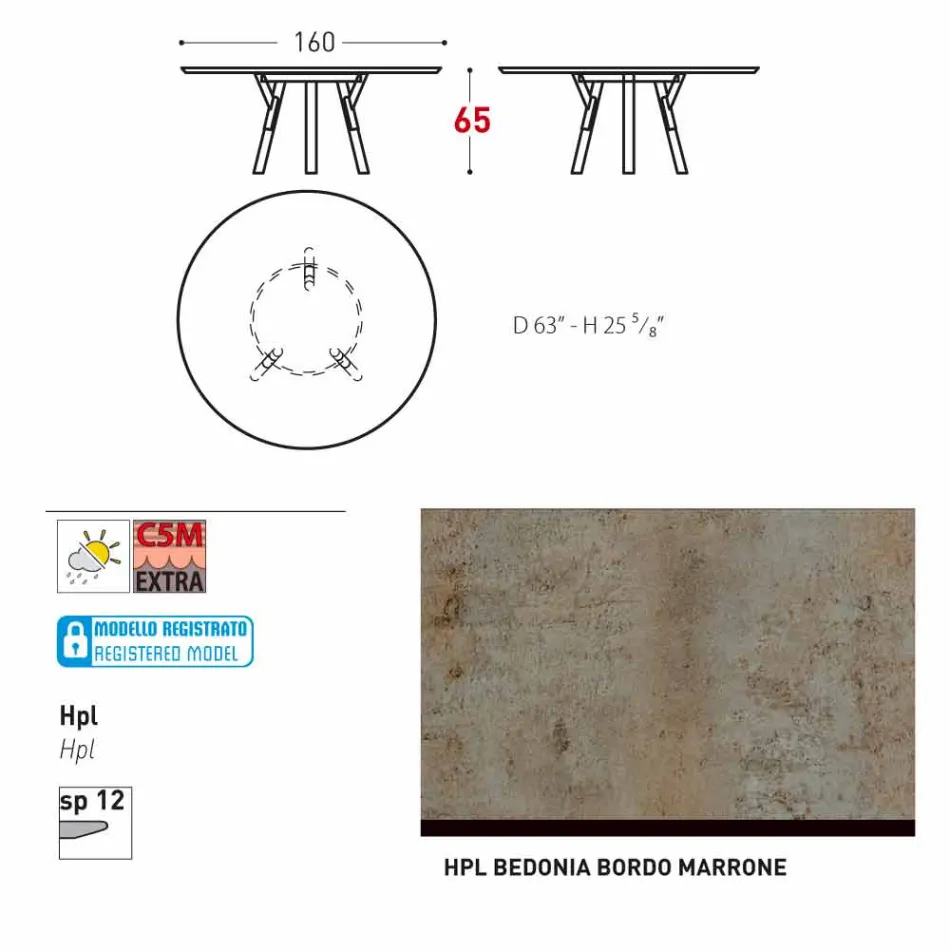 Varaschin Linki Okrągły stół do wewnątrz / na zewnątrz nowoczesny design, H 65 cm Viadurini