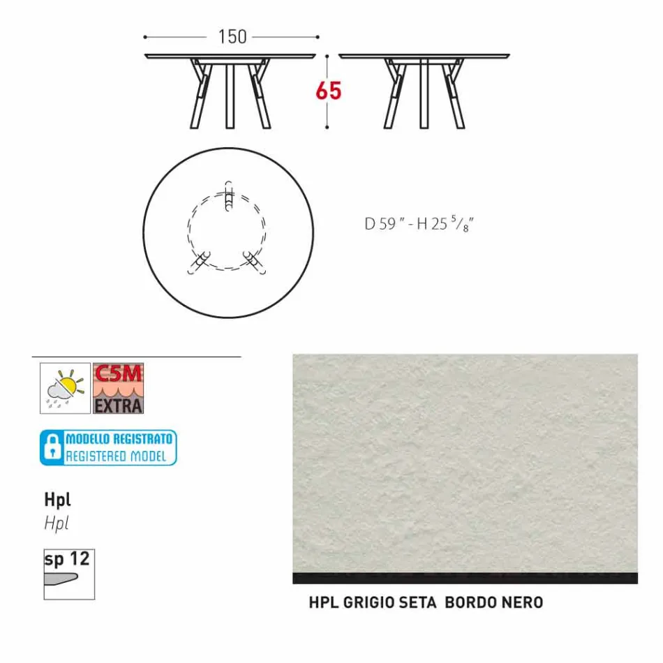 Varaschin Linki Okrągły stół do wewnątrz / na zewnątrz nowoczesny design, H 65 cm Viadurini