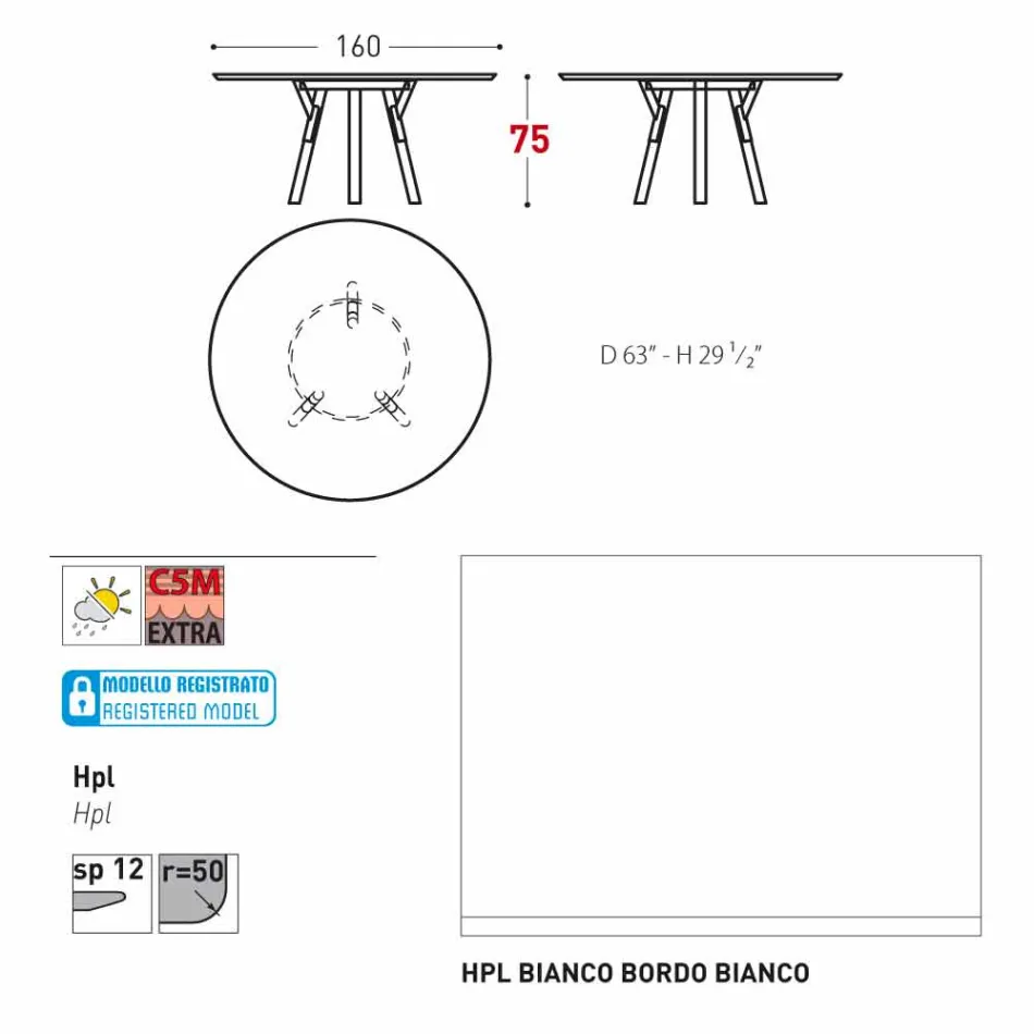 Varaschin linki okrągły stół ogrodowy z nogami teak, H 75cm Viadurini