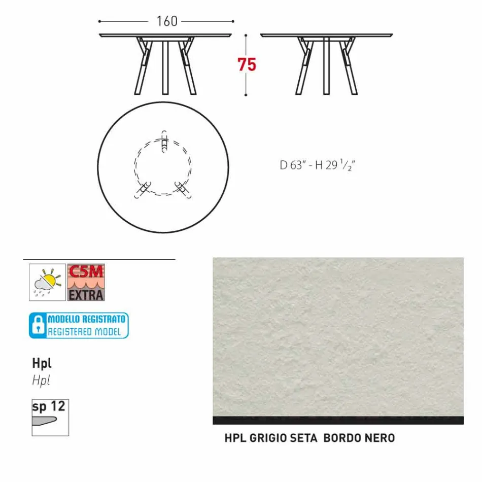 Varaschin linki okrągły stół ogrodowy z nogami teak, H 75cm Viadurini