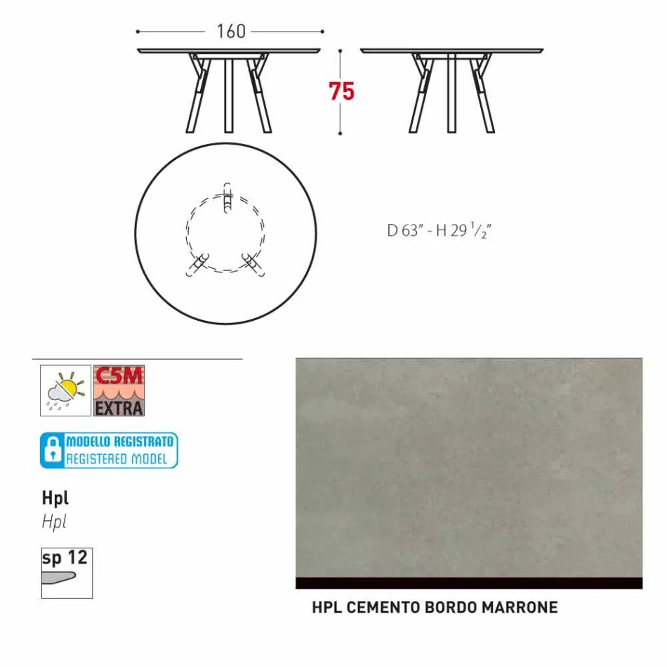 Varaschin linki okrągły stół ogrodowy z nogami teak, H 75cm Viadurini
