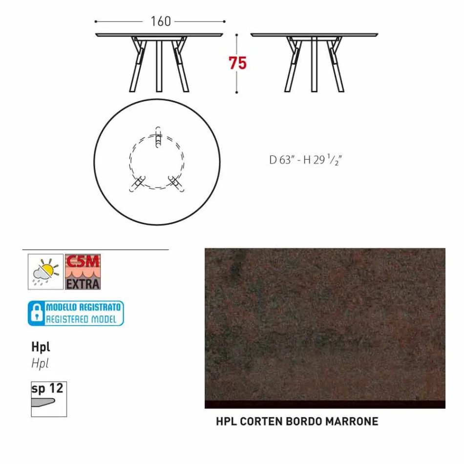 Varaschin linki okrągły stół ogrodowy z nogami teak, H 75cm Viadurini