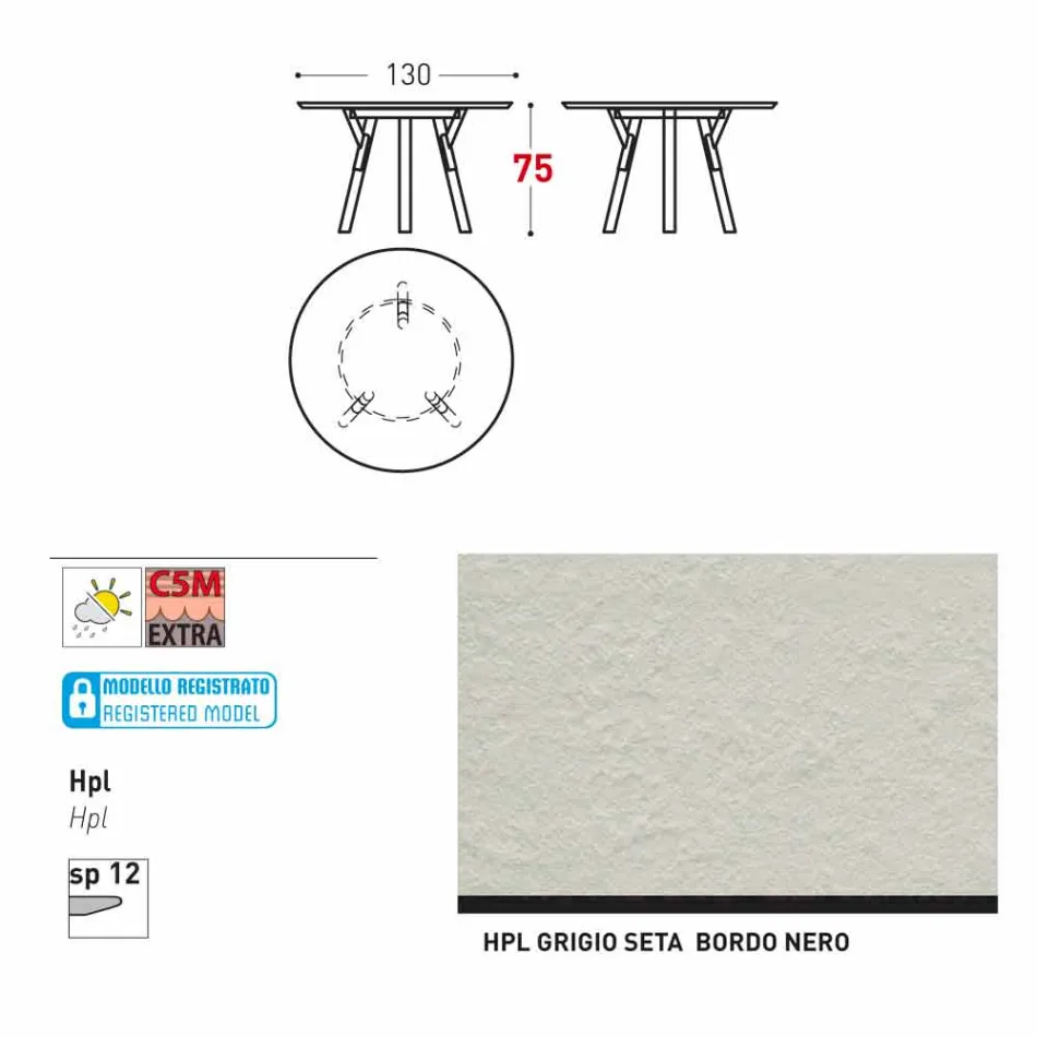 Varaschin linki okrągły stół ogrodowy z nogami teak, H 75cm Viadurini