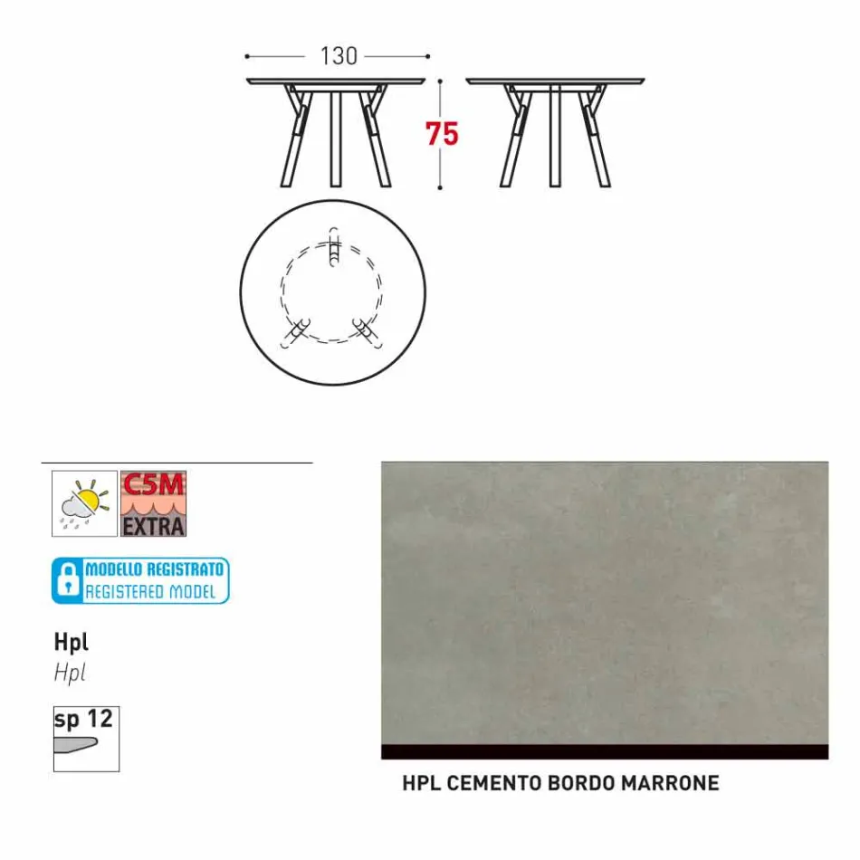 Varaschin linki okrągły stół ogrodowy z nogami teak, H 75cm Viadurini