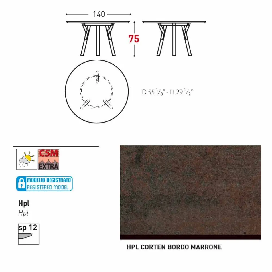 Varaschin linki okrągły stół ogrodowy z nogami teak, H 75cm Viadurini