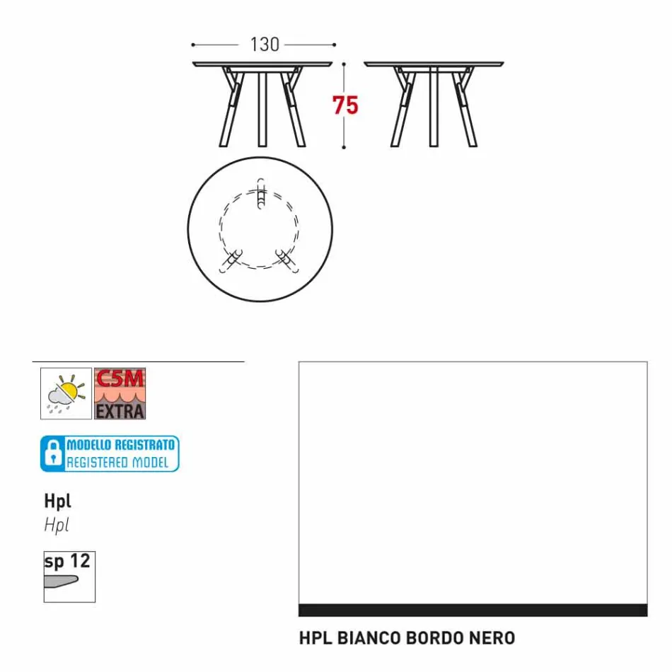 Varaschin linki okrągły stół ogrodowy z nogami teak, H 75cm Viadurini